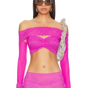 Poster Girl pink lace top and shorts set